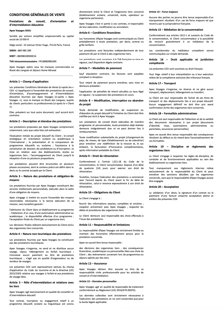Conditions Générales de Vente – Prestations de conseil et d’accompagnement éducatif