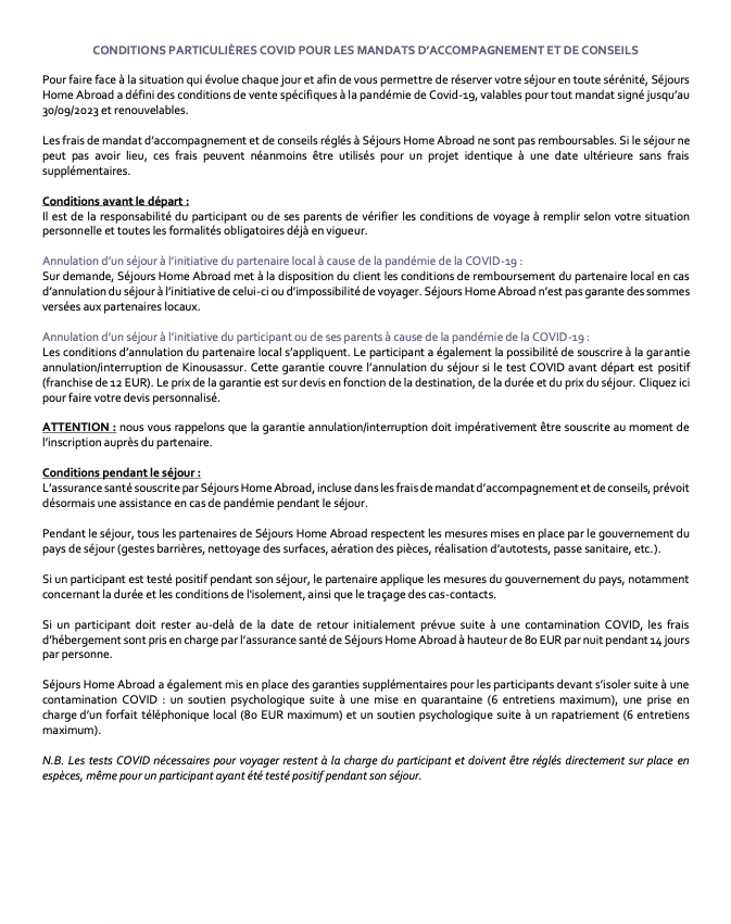 Conditions de vente pour les mandats d'accompagnement et de conseils
